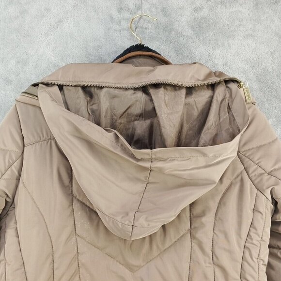 TWO WAY Puffer Jacket Full Zip Size S (4-6) Hidden Hoodie Collared Zip Pockets - Picture 12 of 16